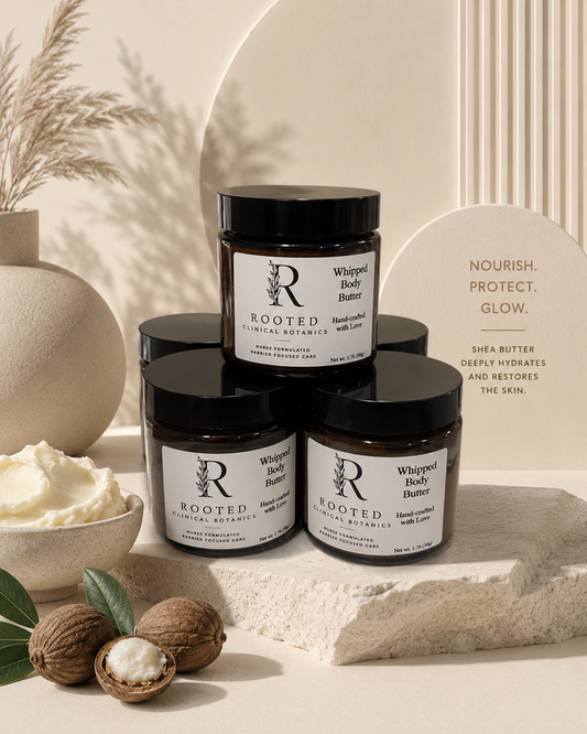 Whipped body butters in 4oz amber glass jar available 