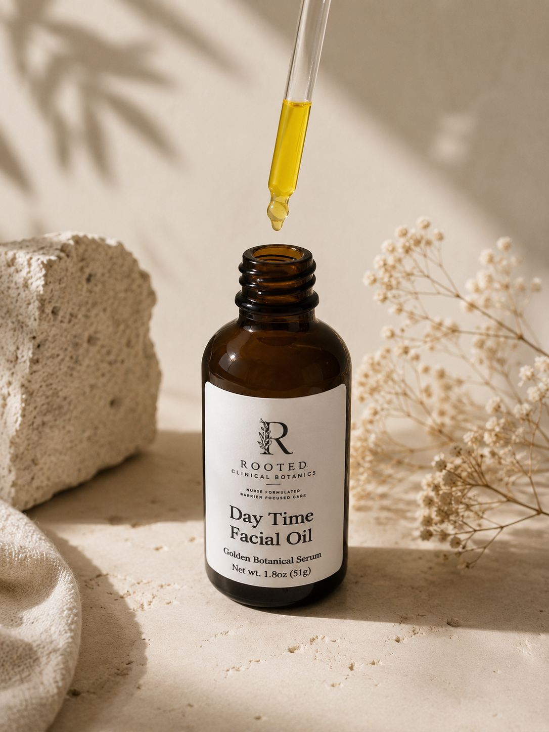 Botanical serum daytime facial oil viscosity and the dropper included