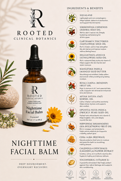 Benefits of ingredients included in nighttime facial oil