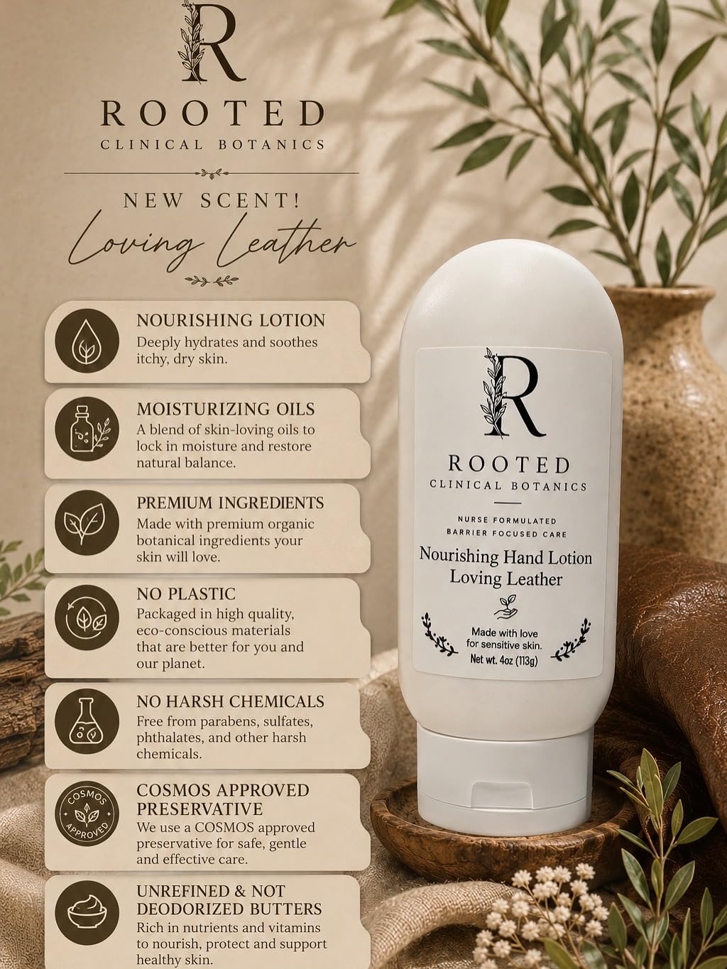 Benefits and information on calendula tallow lotion loving leather scent 4oz HDPE plastic tube