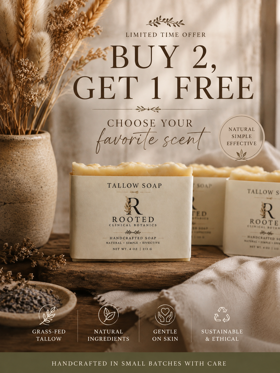 Promotional offer for tallow soap rustic artisan soap