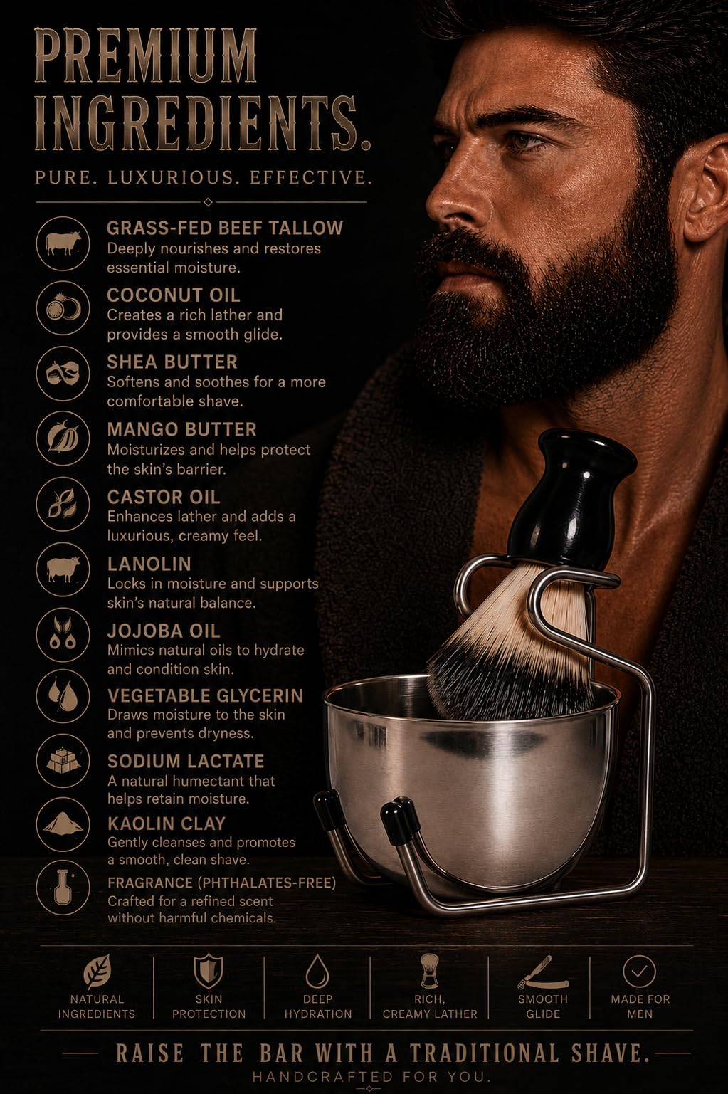 Silver Bowl Set Stainless Steel without lid and stand for shaving brush with included shaving puck inside the silver bowl