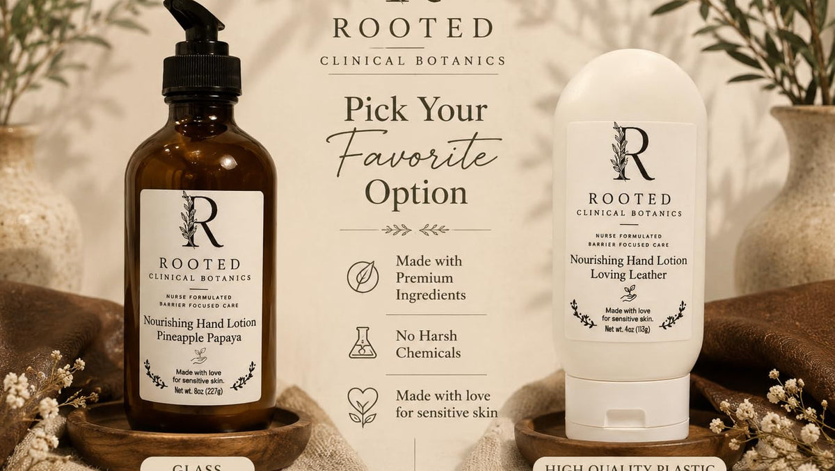 Hand Lotion options glass bottle 8oz and 40z HDPE plastic tube