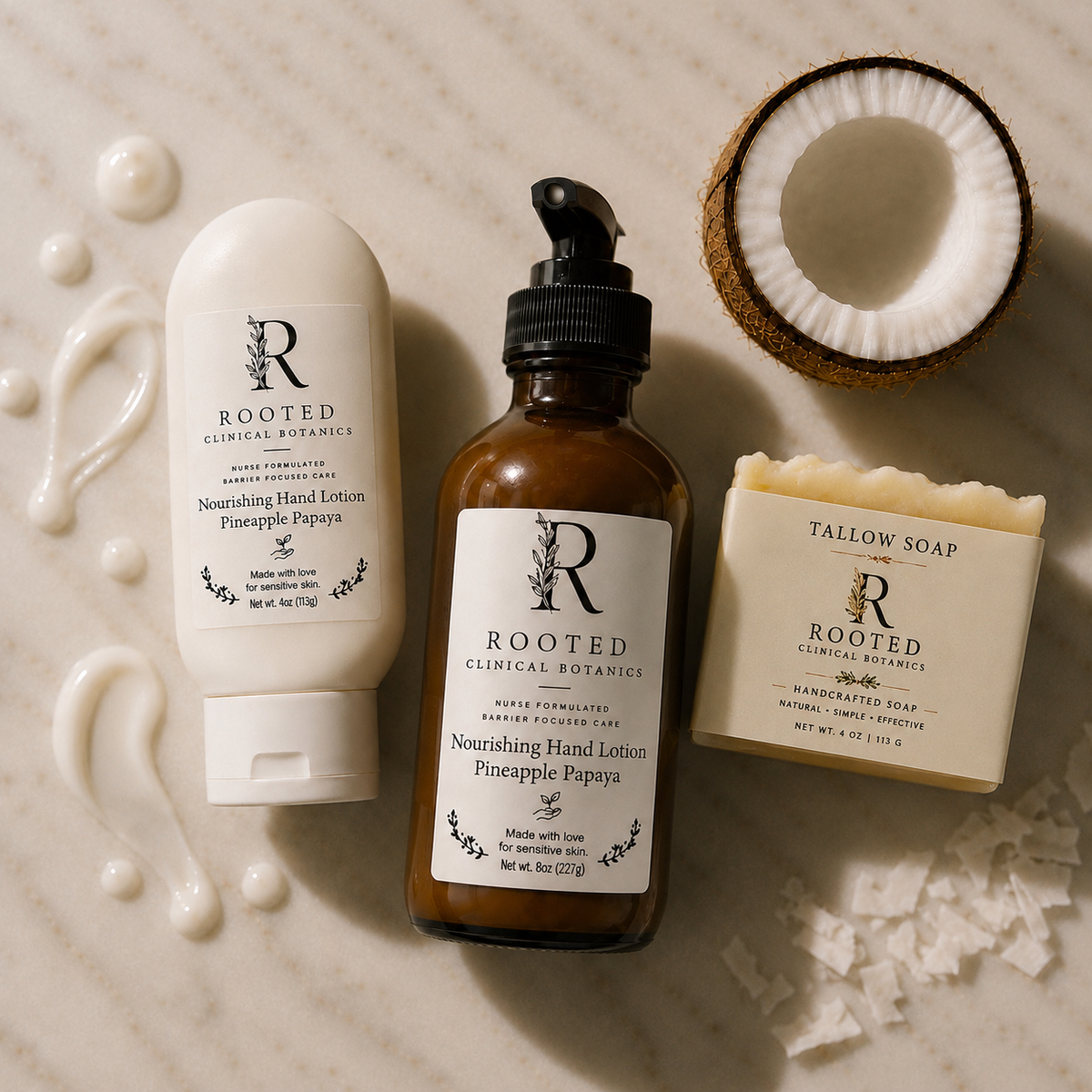 Tallow lotion 4oz HDPE, Glass Bottle 8oz Tallow lotion, tallow soap 4oz net weight made with premium ingredients.