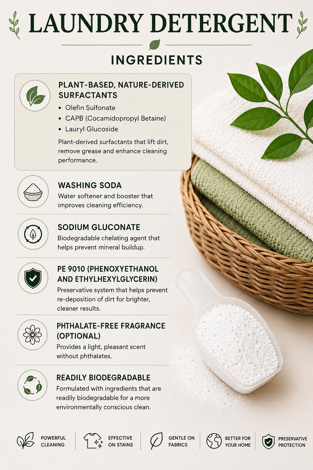 Information of all ingredients used on laundry detergent 2x concentrated
